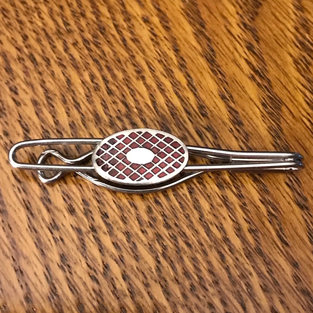 Red Enamel Silver Tone Vintage Tie Slide